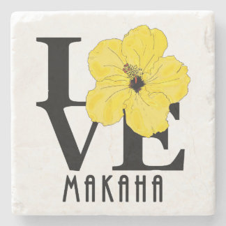 LOVE Makaha Hawaii Yellow Hibiscus Stenen Onderzetter