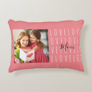 Love mama Quote Coral Pink Family Foto Accent Kussen