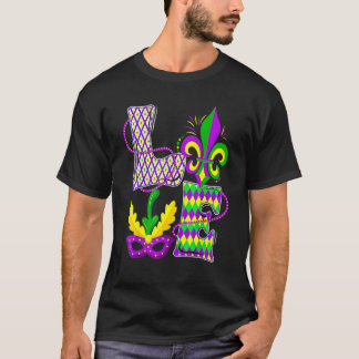 LOVE Mardi Gras Party Fat Dinsdag Carnival Festiva T-shirt