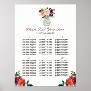 Love Mason Jar 6 Tables Wedding Seding Chart Poster