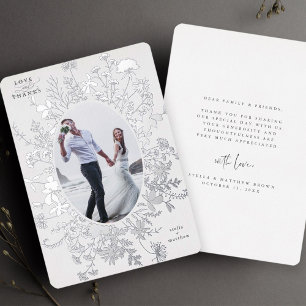 Love & Merci Floral Silver Foil Carte de remerciem