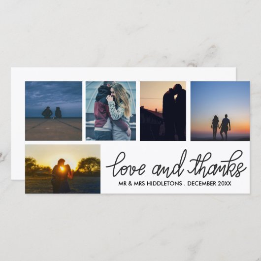 Love & Merci Mariage Script Five Photo Collage (Devant / Derrière)