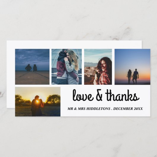 Love & Merci Mariage Script Five Photo Collage (Devant / Derrière)