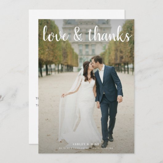 Love & Merci Script 2 Photo QR Code Mariage (Devant / Derrière)