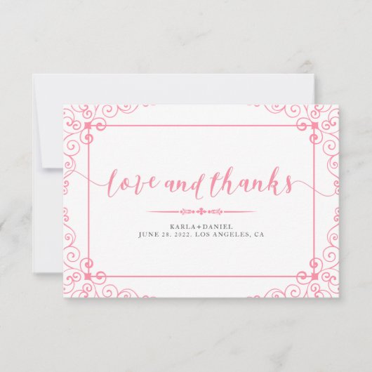 Love & Merci Typographie Mariage Rose Avec Cadre. (Devant)