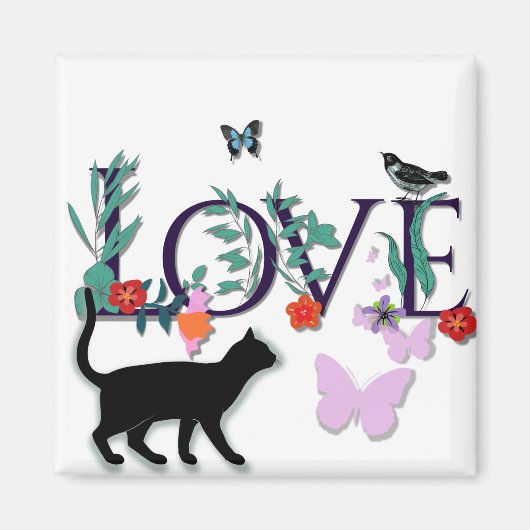 LOVE met kat Magneet (Voorkant)