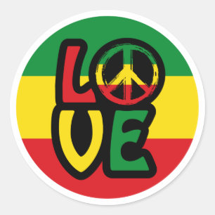LOVE met vredesymbool, reggaasstijl Ronde Sticker