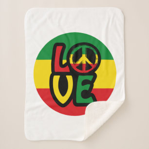LOVE met vredesymbool, reggaasstijl Sherpa Deken