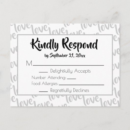 Love Modern Script Typography RSVP Uitnodiging Briefkaart (Voorkant)