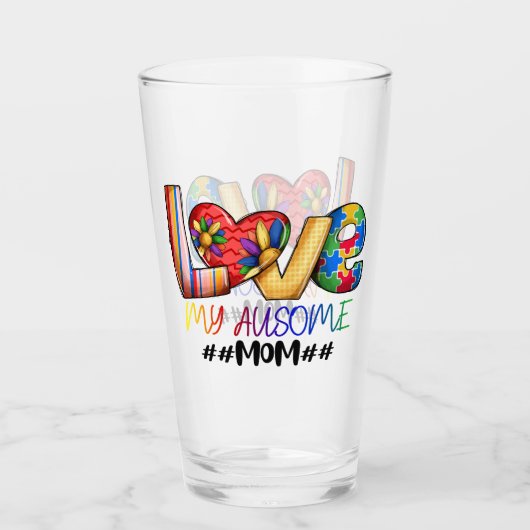Love Mom Autisme Bewustzijn voor trotse moeders Glas (Voorkant)