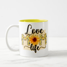Love Mom Life Zonnebloem Modern Tweekleurige Koffiemok