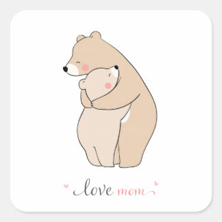 love mom/ mother bear/ Dia de la madre/ pegatina Vierkante Sticker
