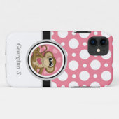 Love Monkey Pink & White Polka Dot iPhone 5 Coque (Dos (Horizontal))