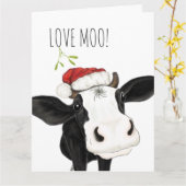 Love Moo Christmas Cow Carte de vacances pliée (Fleur jaune)