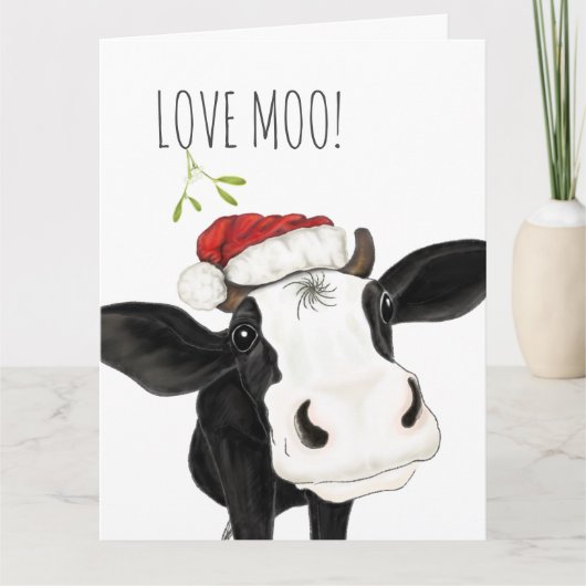 Love Moo Christmas Cow Carte de vacances pliée (Devant)