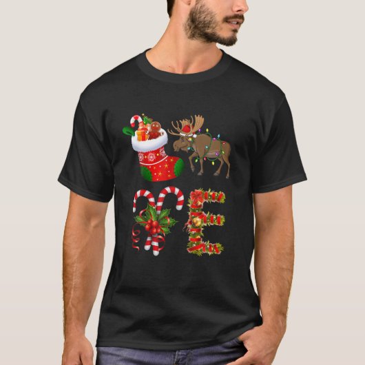 Love Moose kerstlampjes Led Funny Santa Hat Ch T-shirt (Voorkant)