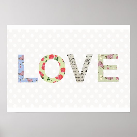 Love mot art polka point shabby poster chic (Devant)