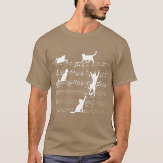 Love Music Cat Playing On Musical Notes Musician v T-shirt