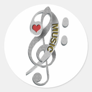 Love Music Clef Sculpture Ronde Sticker