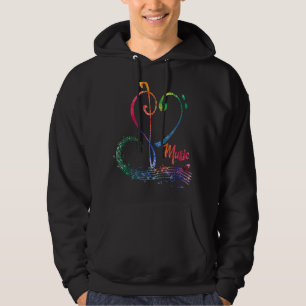 Love Music Treble en Bass Clef Heart Hoodie