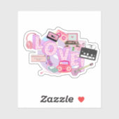 LOVE & MUSIC Y2K Retro Sticker – Pink Pop Vibes (Feuille)