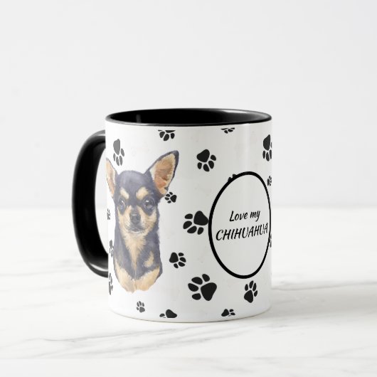 Love My Chihuahua Dog Pawprint Mok (Voorkant links)