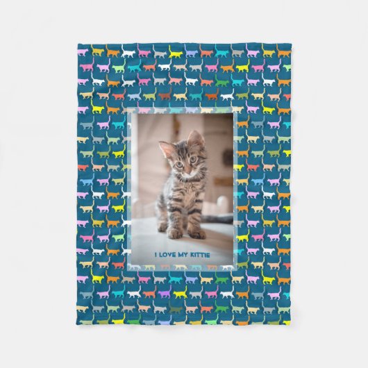 Love My Kat Uw Custom Photo Cat Print Blauwgroen Fleece Deken (Voorkant)