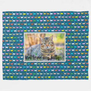 Love My Kat Your Cat Photo Print Blauwgroen Fleece Deken