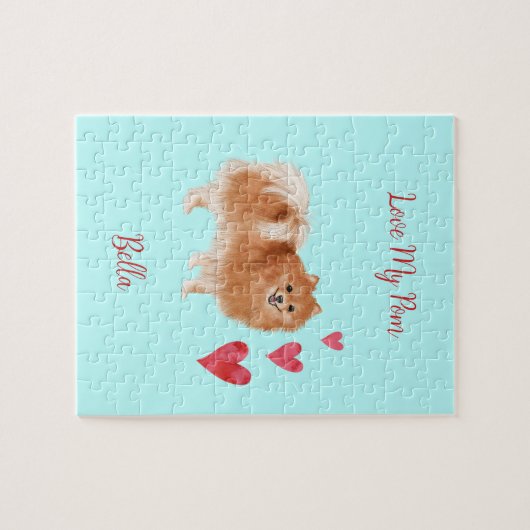 Love My Pom Pommeranian Dog Custom Pet Naam Legpuzzel (Horizontaal)