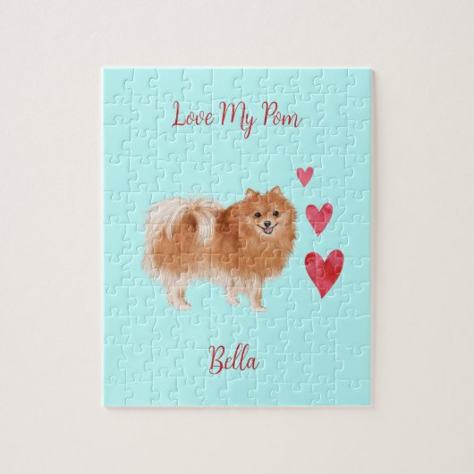 Love My Pom Pommeranian Dog Custom Pet Naam Legpuzzel (Verticaal)