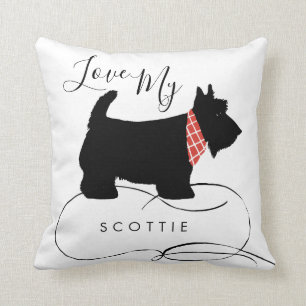 Love My Scottie Quote Zwart Schotse Terriër Hond Kussen