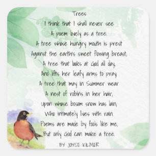 Love Natuur Inspirerend Poem Trees Kilmer Vierkante Sticker