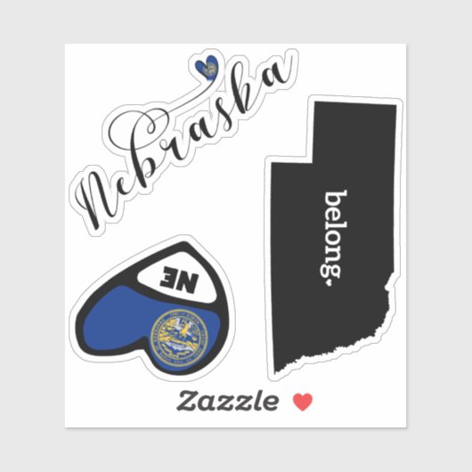Love Nebraska, 3 Designs, Die Cut Stickers (Feuille)