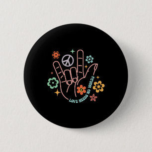 Love Needs No Words Retro Hand Sign Groovy Autism Ronde Button 5,7 Cm