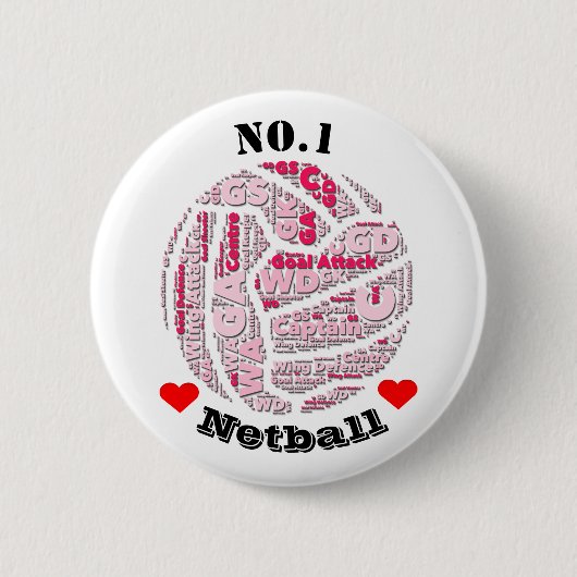 Love Netball Player Positions Pin Badge Ronde Button 5,7 Cm (Voorkant)
