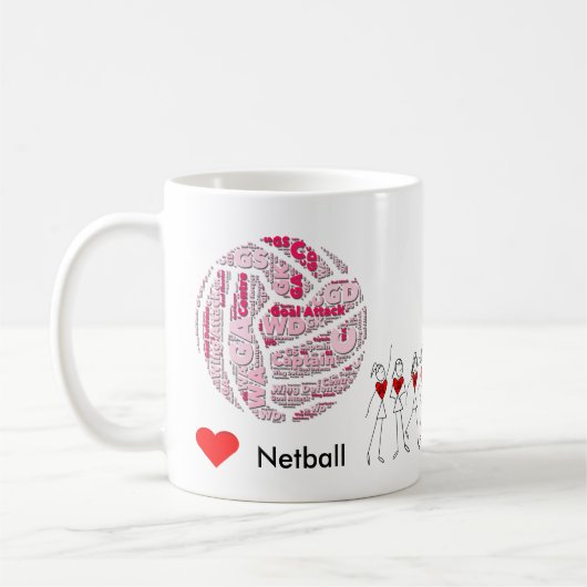 Love Netball Positions Word Cloud Koffiemok (Links)