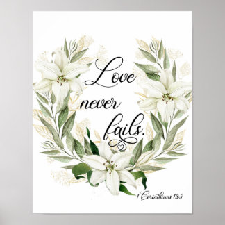 Love Never Fails, Watercolor Scripture Poster