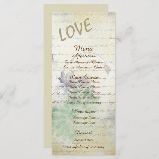 Love Never Fails Wedding Menu (Voorkant / Achterkant)