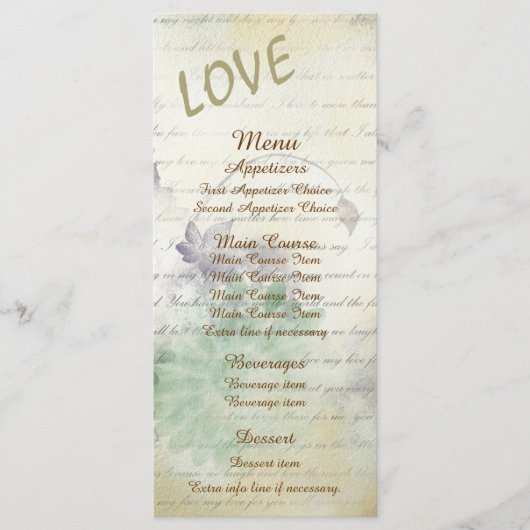 Love Never Fails Wedding Menu (Voorkant)