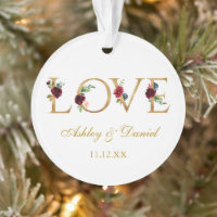 Love Noms Mariages Date Gold Burgundy Floral