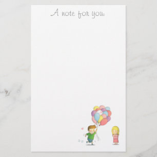 Love Note Boy rent naar Girl met ballonnen Briefpapier