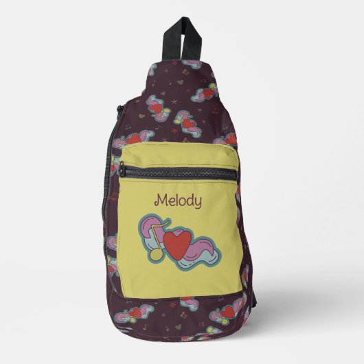 Love Note: Doodle Heart Music Liefhebbers Naam Gee Sling Bag (Voorkant)