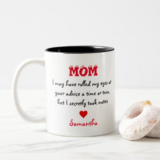 Love Note To Mother Citation Nom personnalisé Mug (Avec donut)