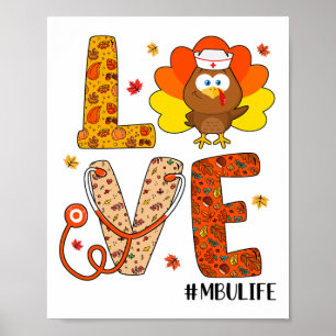 Love Nurse Life Herfst MBU Nurse Turkije Thanksgiv Poster