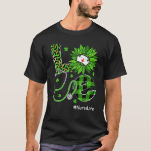 Love Nurse Life Stethoscoop Irish Leopard St Patri T-shirt