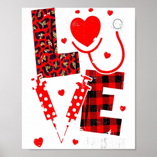 Love Nurse Life Valentine Day Leopard Plaid Red He Poster (Voorkant)