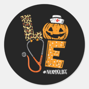 Love Nurse Pumpkin Leopard Herfst Halloween Thanks Ronde Sticker