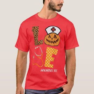 Love Nurse Pumpkin Leopard Herfst Halloween Thanks T-shirt