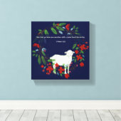 Love One Another | Lamb & Floral Canvas Print (Insitu (Houten vloer))