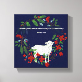 Love One Another | Lamb & Floral Canvas Print